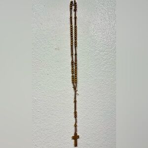 Wooden Carved Rosary Pendant Necklace